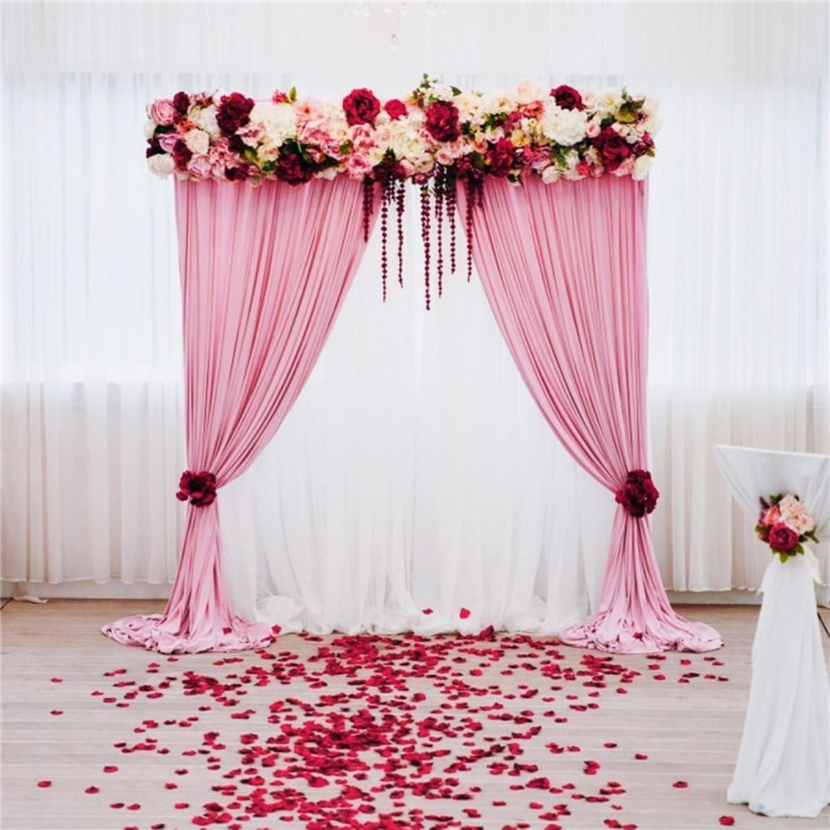 Chiffon-Vorhänge für Hochzeiten, romantische Brautbogen-Vorhänge aus 100D leichtem Stoff, dekorativer Hintergrund für Partydekoration und Hochzeitsort (Hellrosa, 1,5 x 3 m, 2 Stück)