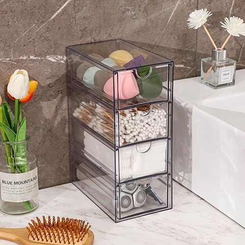 Miniatura 7 de FABROK Caja organizadora de accesorios para el cabello transparente con 4 cajones, juego de cajones de organización de almacenamiento compacto para