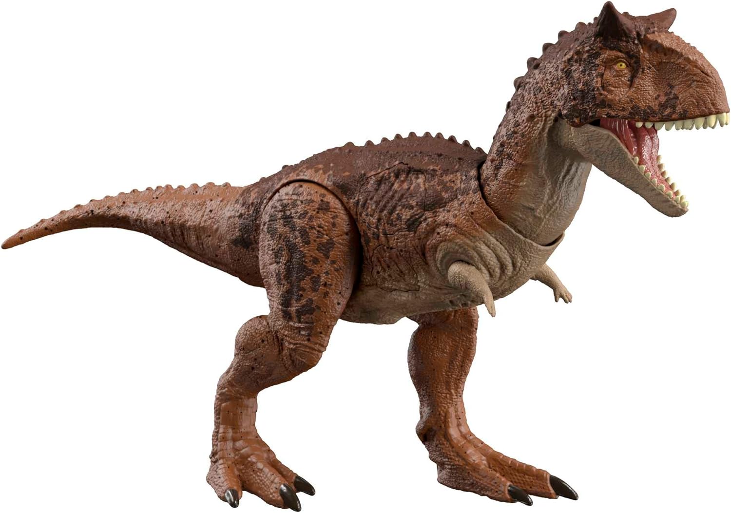 Mattel Jurassic World: El reino caído Epic Attack Carnotauro Mandíbula feroz, figura de acción de dinosaurio, juguete, luces y sonidos, 2 zonas de dolor, HND19