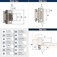 Vista 6 de Amerock Bisagra para gabinete de 3/8 pulgadas (10 mm) empotrada 𝙷inge de níquel satinado, paquete de 2, bisagra de cierre automático 𝐇inge de ajuste