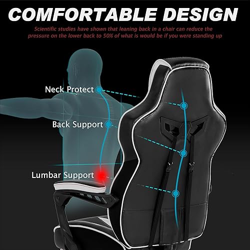 Miniatura 17 de Vonesse Silla de juegos rosa para adultos, silla de juegos de PC para niñas, silla reclinable de computadora con reposapiés, silla ergonómica de