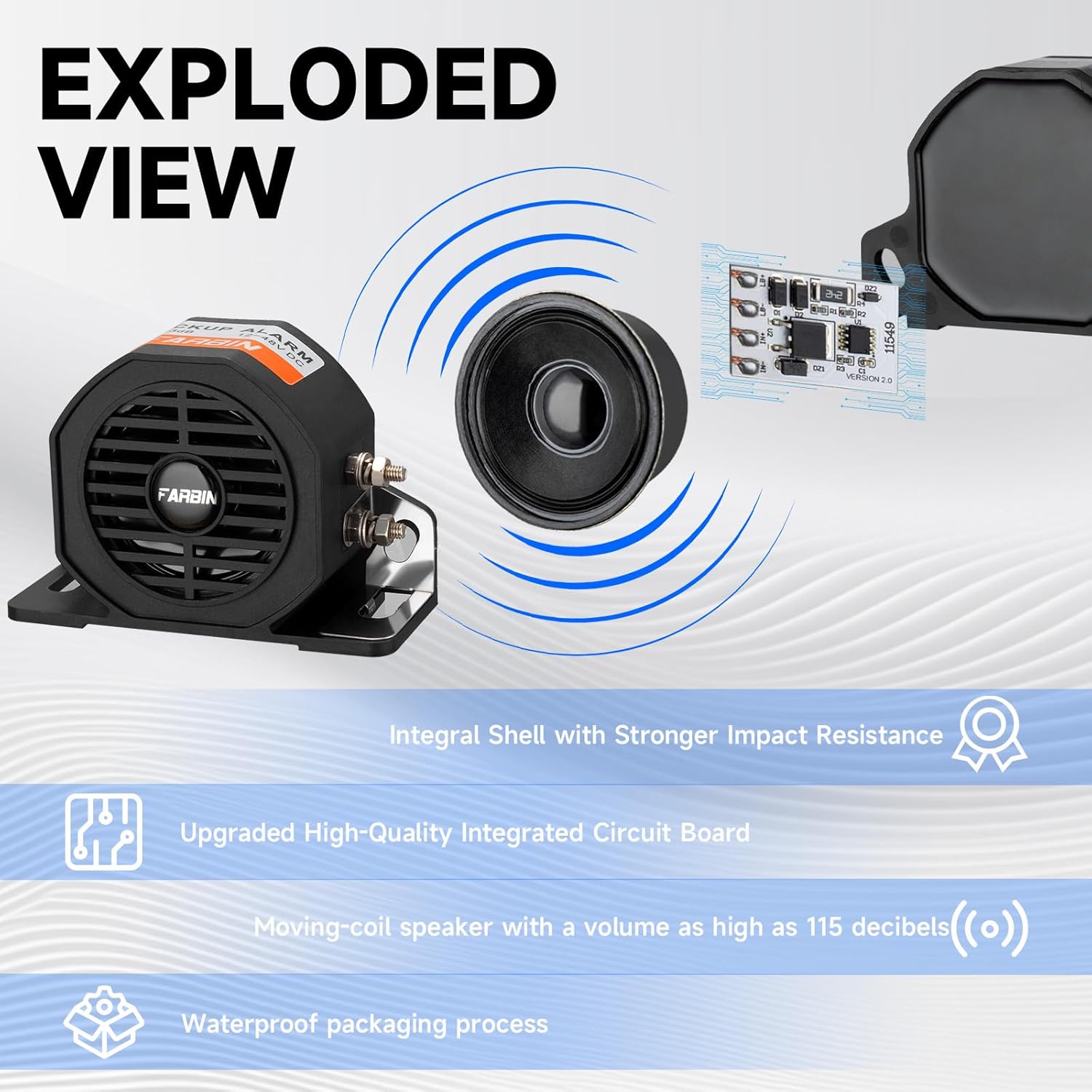 FARBIN Truck Back up Alarm 6Pcs 110dB 12V-48V DC Car Reverse Alarm Horn Heavy-Duty Backup Warning Reversing Warning Alarms Waterproof Back Up Beeper (HT)