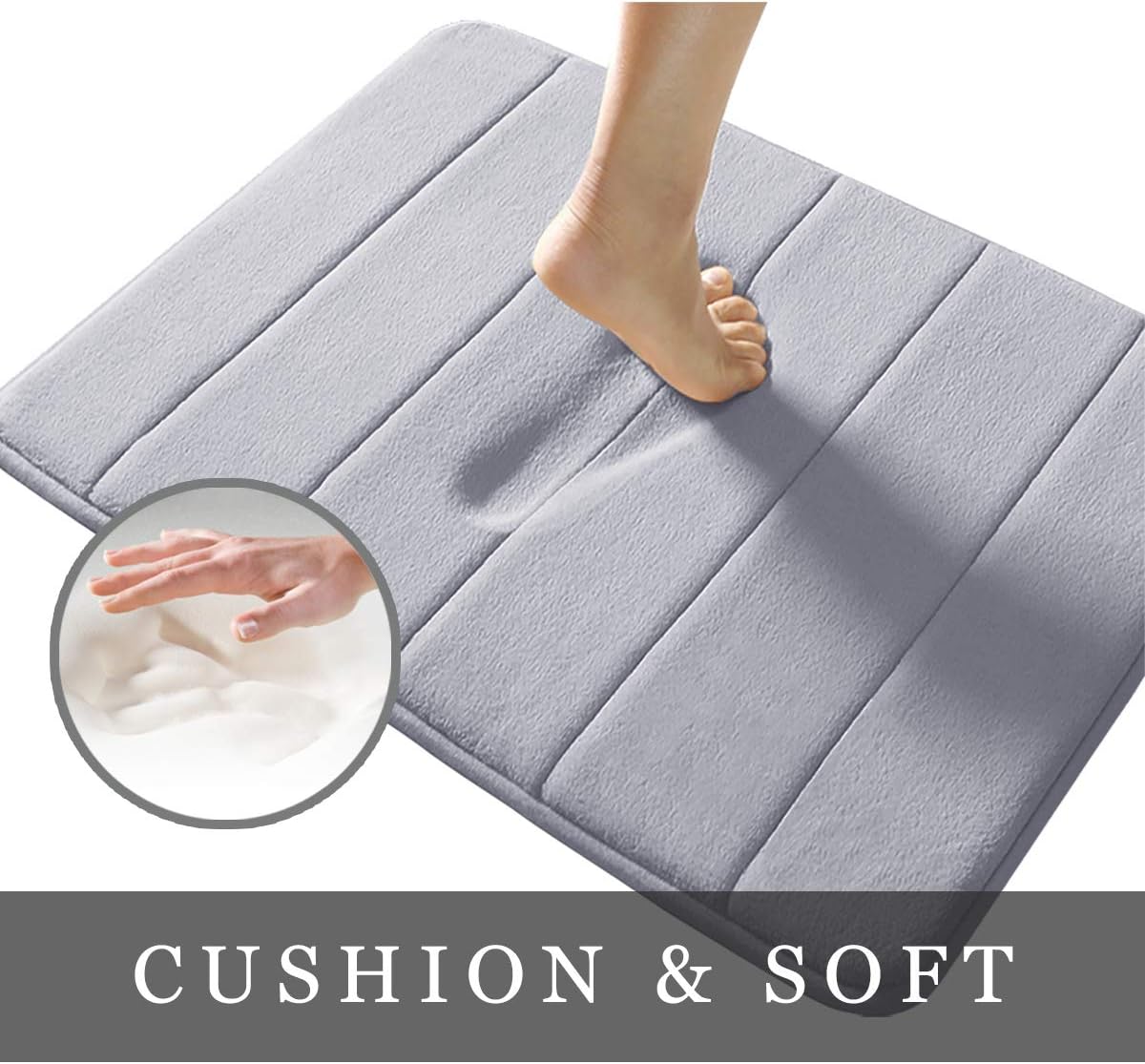 Memory Foam Bath Mat 15.5" X 23" Coral Velvet Super Non-Slip Rapid Water Absorption Soft and Comfortable Easier to Dry Machine Wash Bathroom Mat, Gray : Home & Kitchen