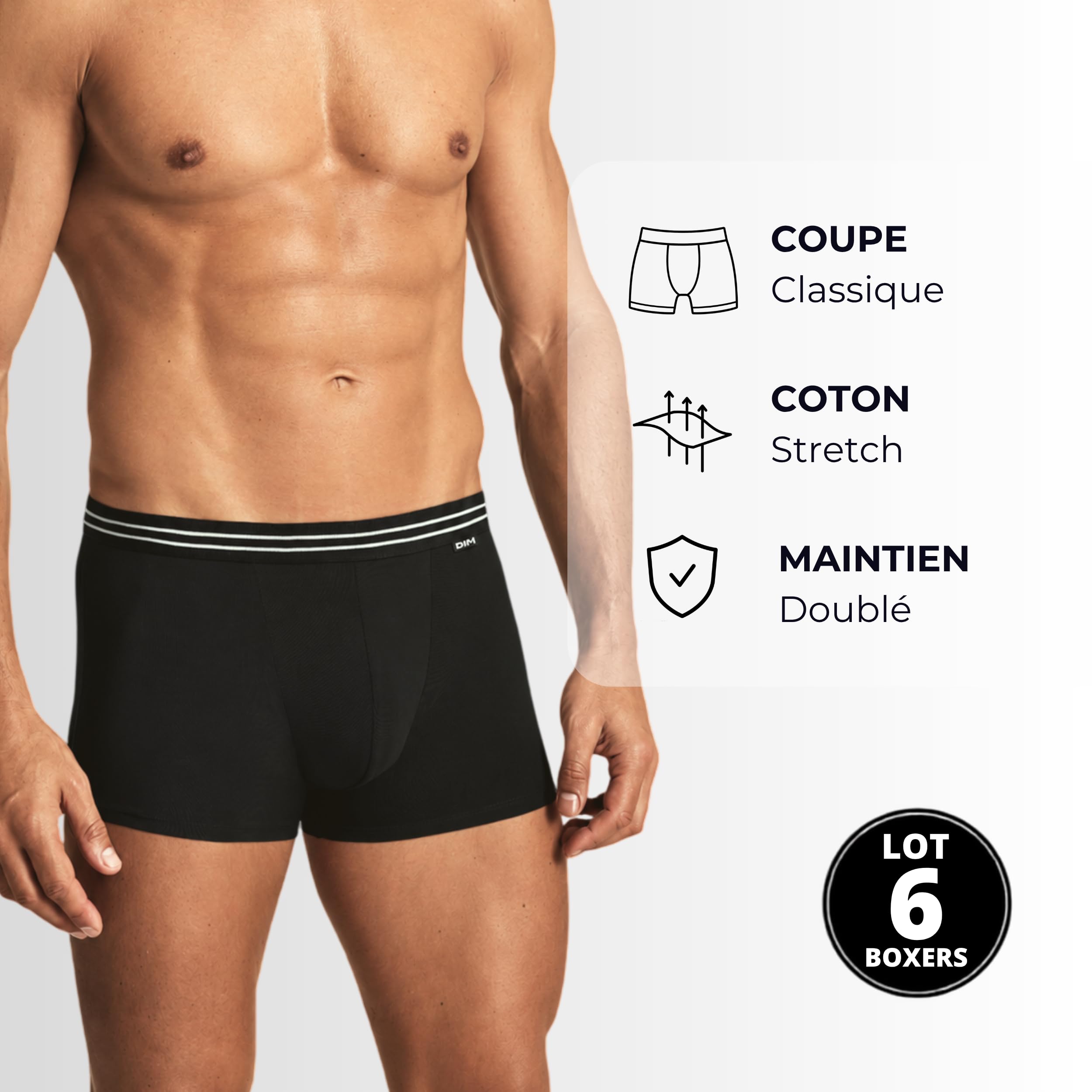 DIM Homme – Boxer Coton Stretch EcoDIM x7 | Confort Quotidien | sans Étiquette | Qualité à Prix Accessible