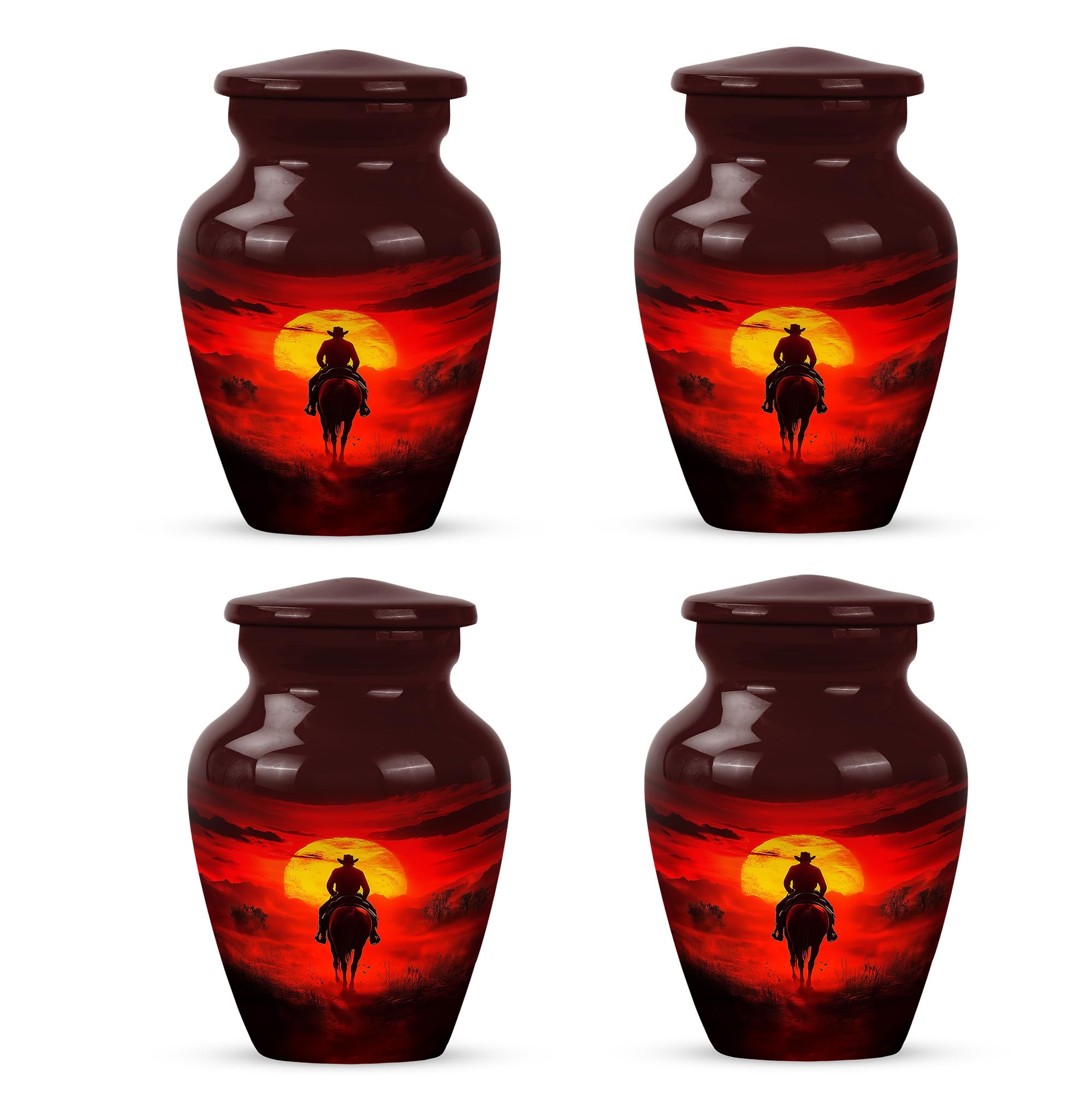Cowboy Cremation Urn - Small Urn for Human Ashes Keepsake - Urn for Ashes Adult Male - Urn for Human Ashes - Tiny Urns for Human Ashes - Cremation Urns for Human Ashes - Size 3 Inch, Pack of 4