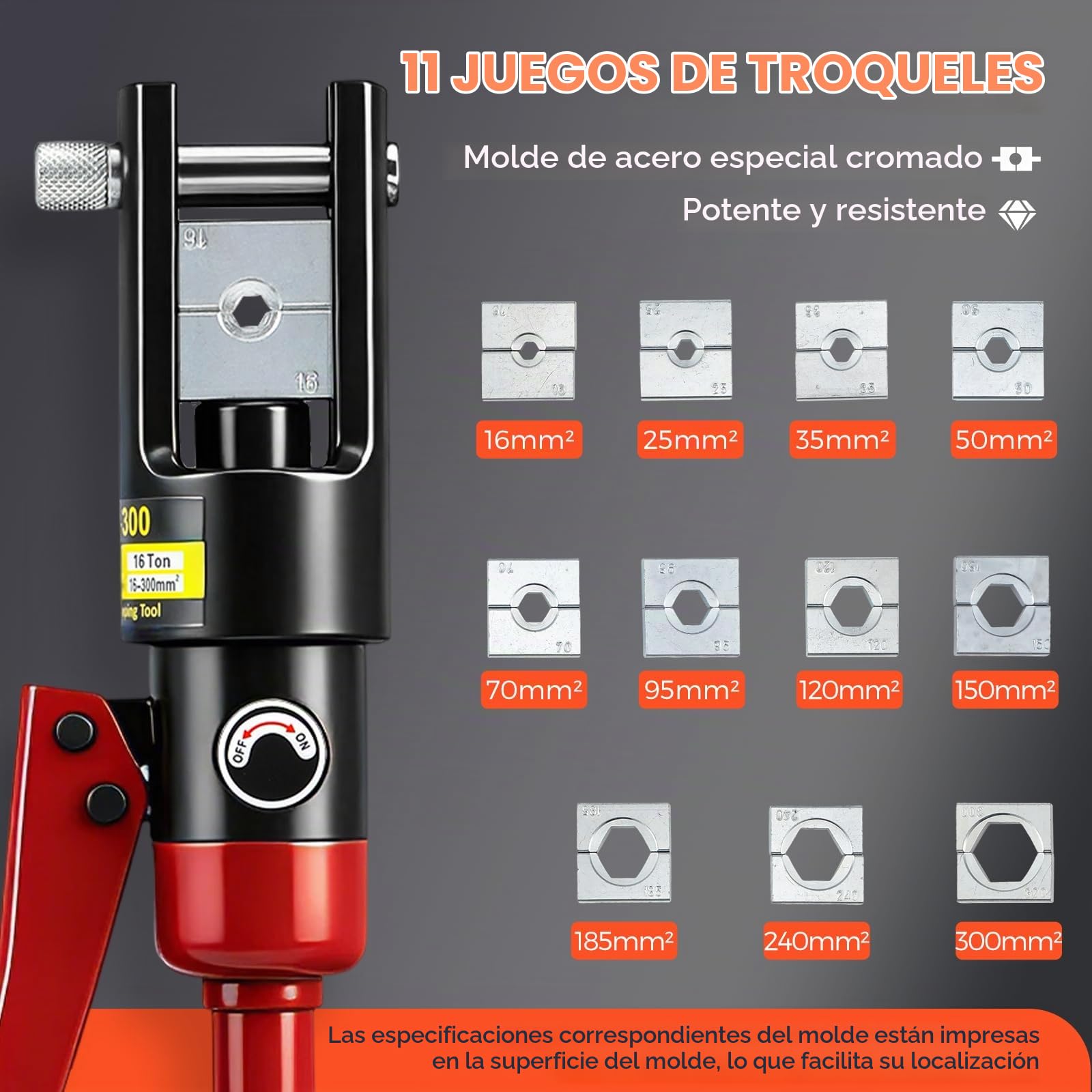 Bonvoisin Crimpadora Hidráulica Terminales 16-300mm² para de Cobre/Aluminio | 11 Matrices 16–300mm², Aptas Para Terminales Cobre/Aluminio, Cabeza Giratoria, Alivio De Presión Automático, Aleación Robusta