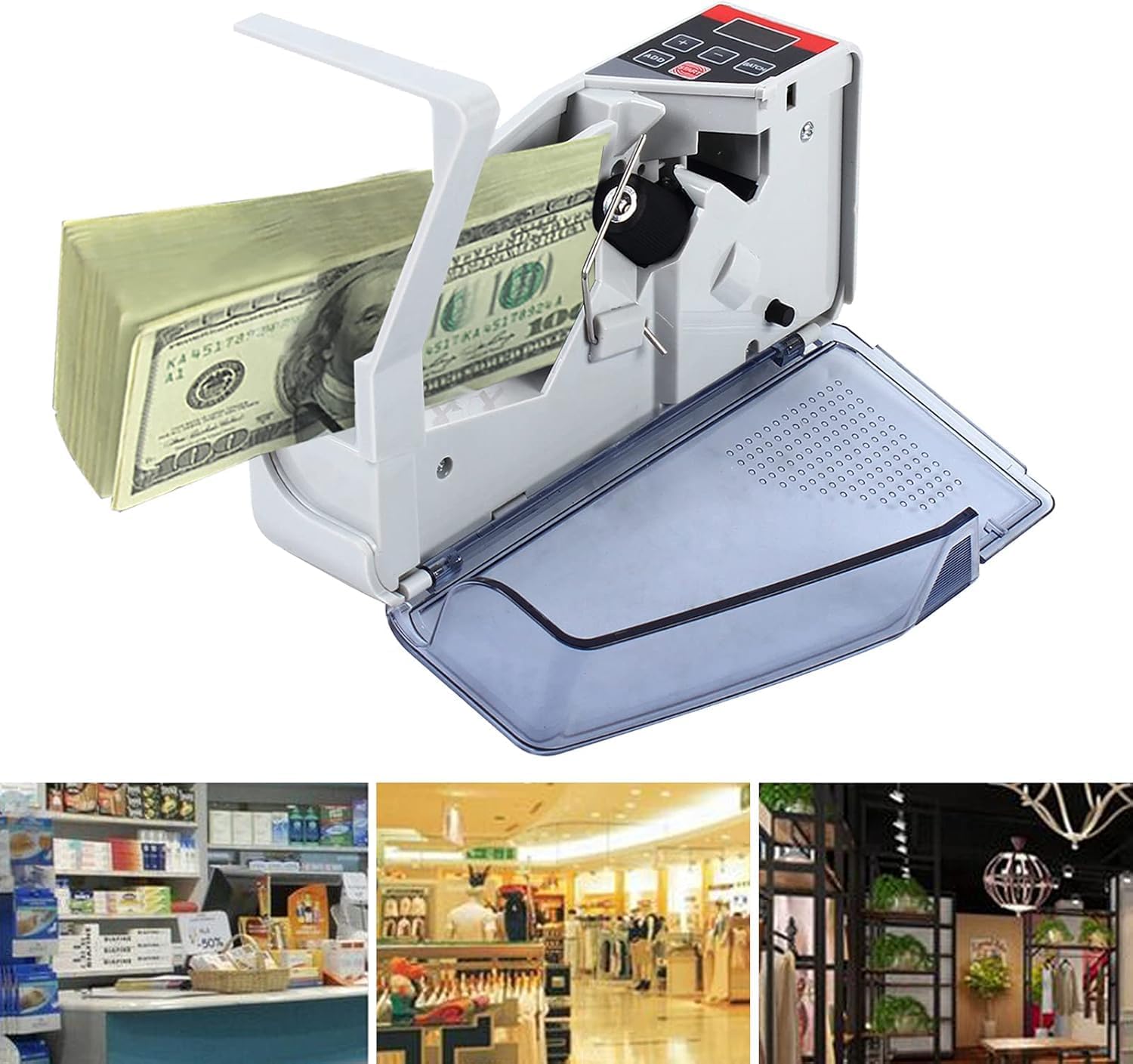 Portable Money Counter Machine, 600pcs/min Mini Bill Cash Portable Counting Machine Currency Cash Bank Counterfeit Detector Cash Counting for Multi-Currency Handy Banknote Counter - Image 4