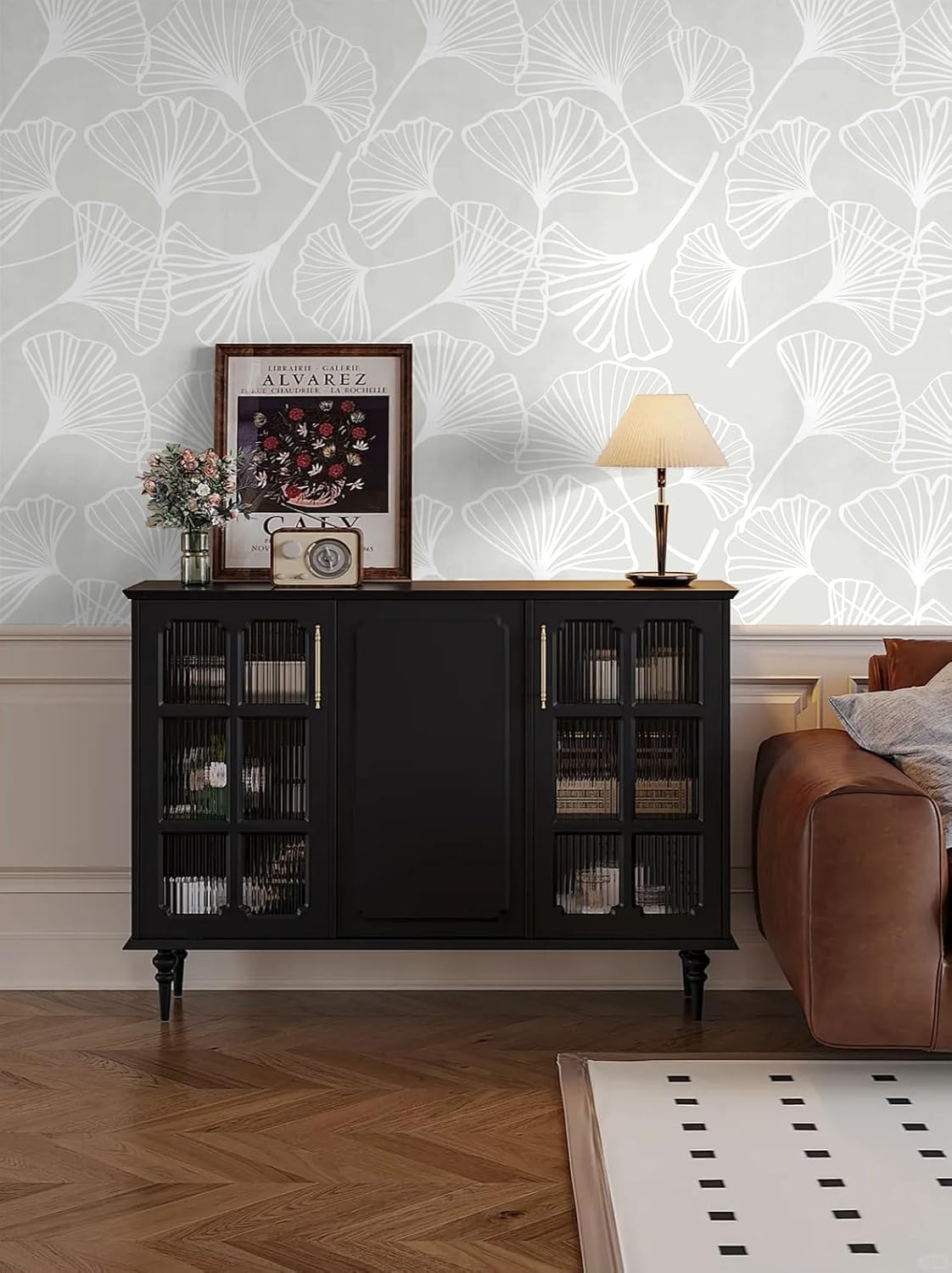 Peel and Stick Wallpaper Boho White and Grey Floral Wallpaper Boho Contact Paper Removable Vinyl Vintage Wall Paper Renter Friendly for Bedroom (17.7"x78.7")