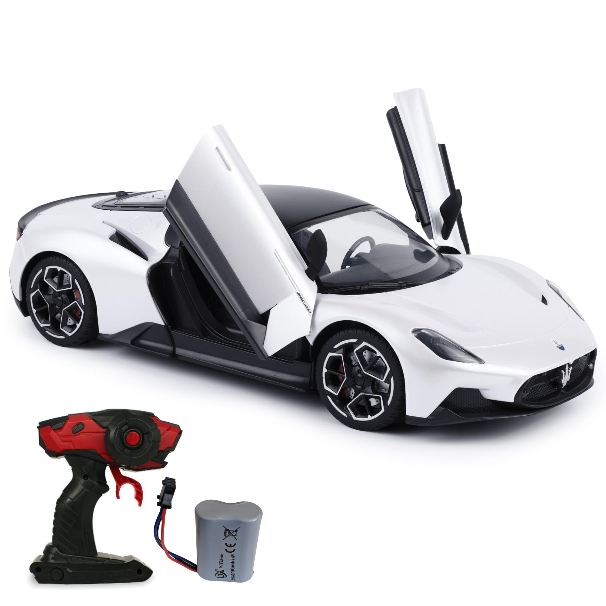 Officially Licensed Maserati RC Car, 1:12 Scale, 12Km/h High-Speed Remote Control Toy with LED Lights, Butterfly Opening Doors, 7.4V 900mAh Battery (White)