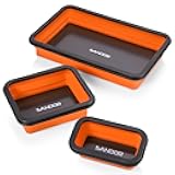 SANDOR Collapsible Magnetic Parts Tray Set - 3 Different Size Tool Trays for Screw, Bolts, Nuts, Washers, Pins and Other Small Metal Parts, Mechanic Tool Gifts for Men - Orange
