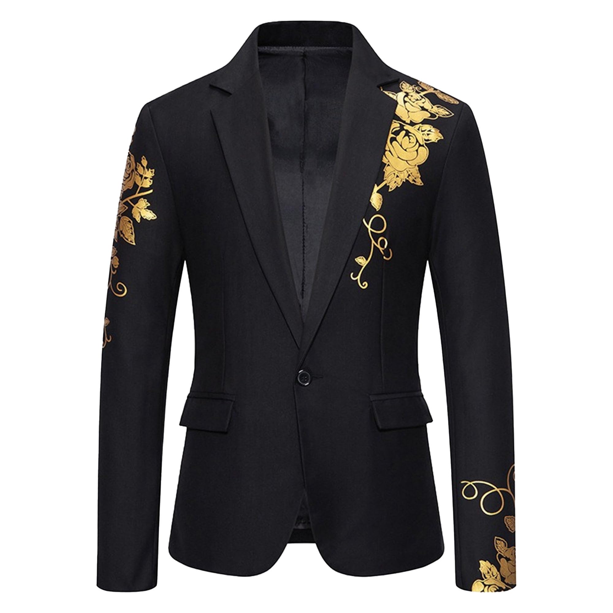 Chaqueta de esmoquin floral para hombre, con solapa, con lentejuelas, patrón de rosas doradas, chaqueta de esmoquin para hombre