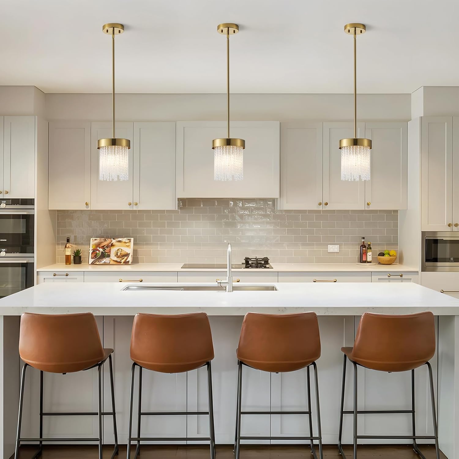 Modern Glass Pendant Lights 7 Inch Single Pendant Light Kitchen Island E26 1 Light Ceiling Lighting. Pendant Light Fixtures Suitable Dining Tables, Sinks hallways (Brass Color 1 Piece)