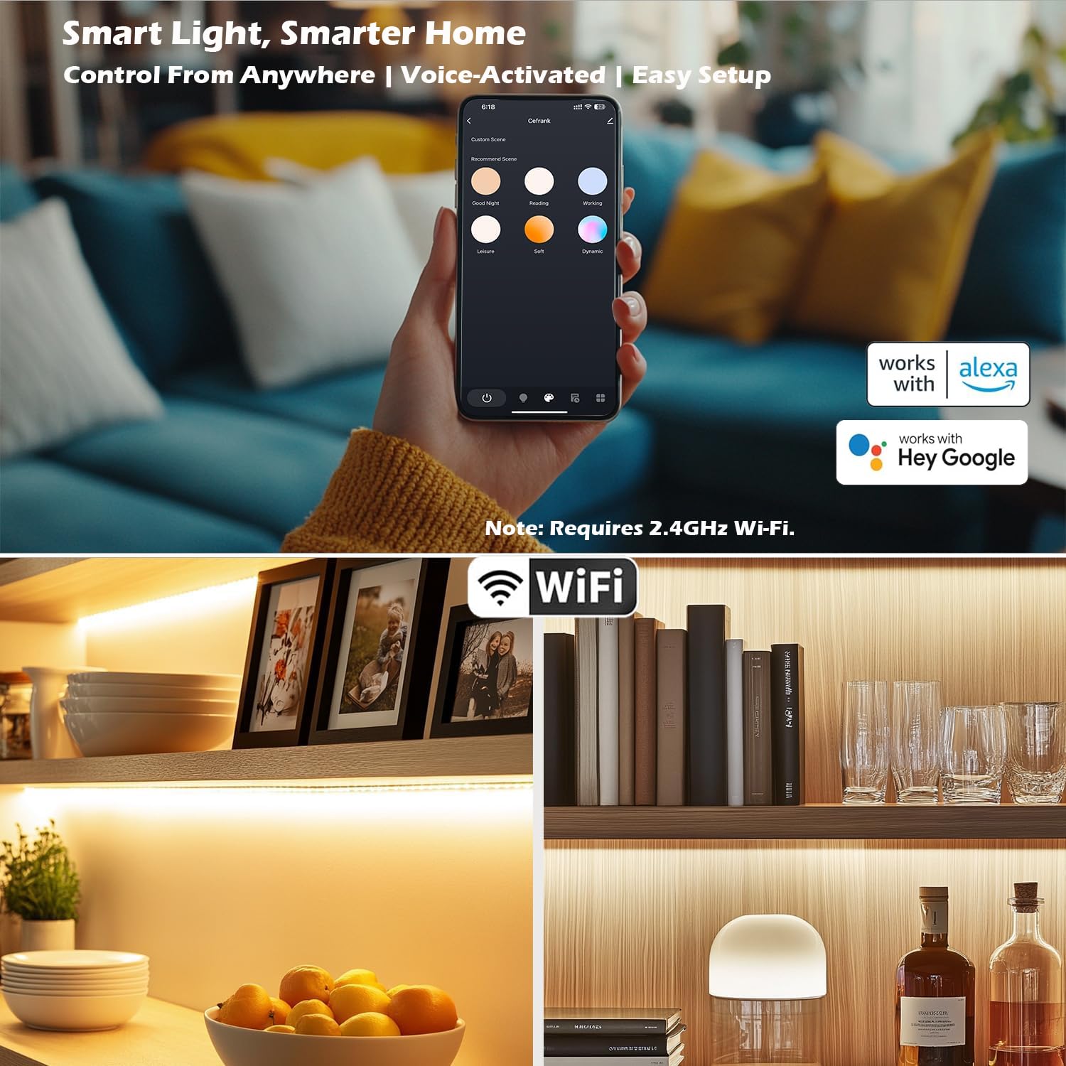 Cefrank Illuminazione Sottopensile Smart LED, 4 Barre da 30 cm a V, Luce Dimmerabile 2700K-6000K, 3W per Barra, Controllo App, Compatibile con Alexa e Google Assistant