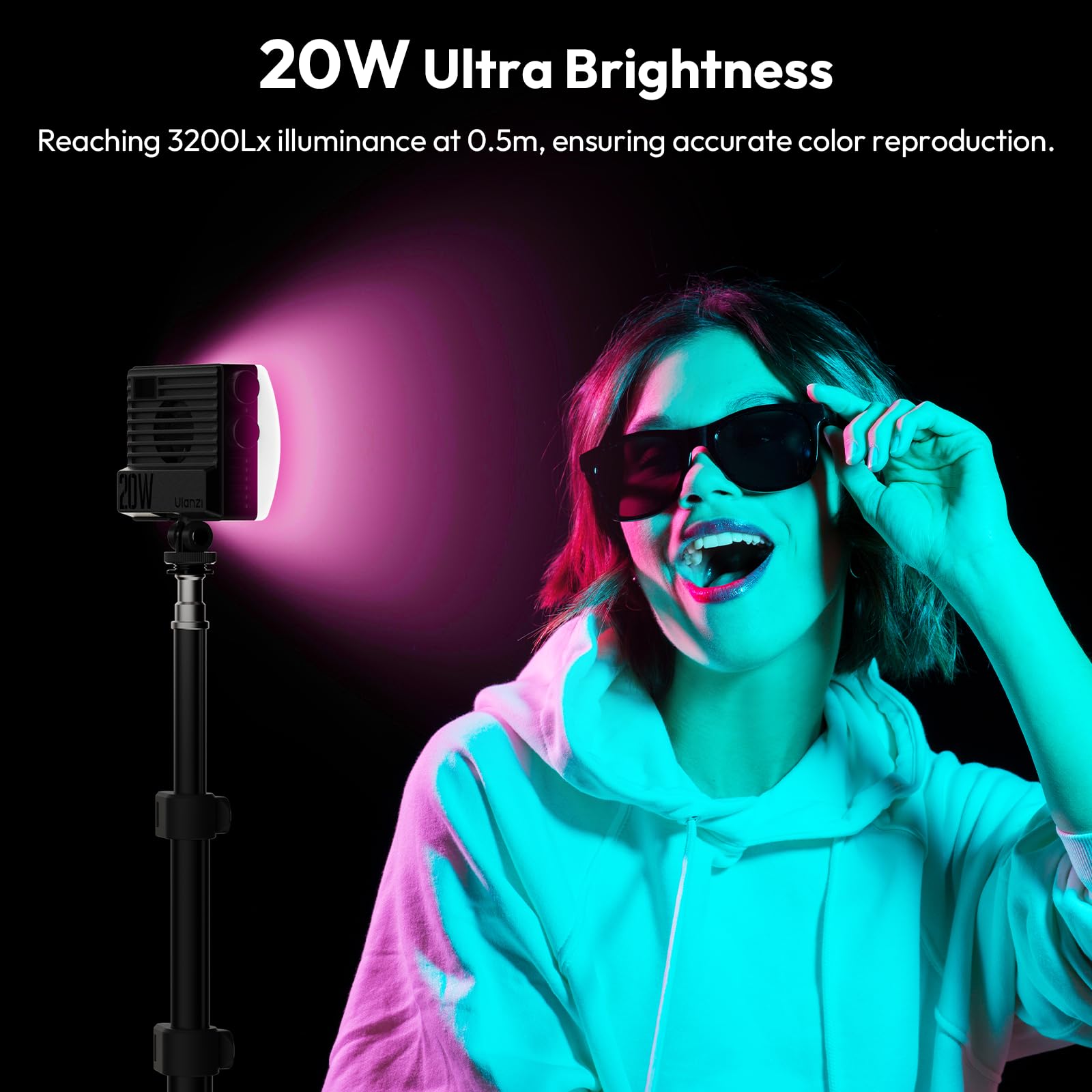ULANZI L090 RGB-Videoleuchte, LED-On-Kamera-Videoleuchte, eingebauter 5000 mAh Akku, 360 Vollfarb-20 Lichteffekte, CRI≥95, 2500-9000 K für Fotografie-Vlogging
