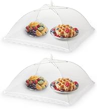 Dining Table Covers, Set of 2, Food Cover, 12.6 x 12.6 inches (32 x 32 cm), Foldable, Fly Net, Washable, Mesh Kitchen Parasol, Insect Repellent, Dustproof, Lace, Durable Steel Wire, Weaning, Food