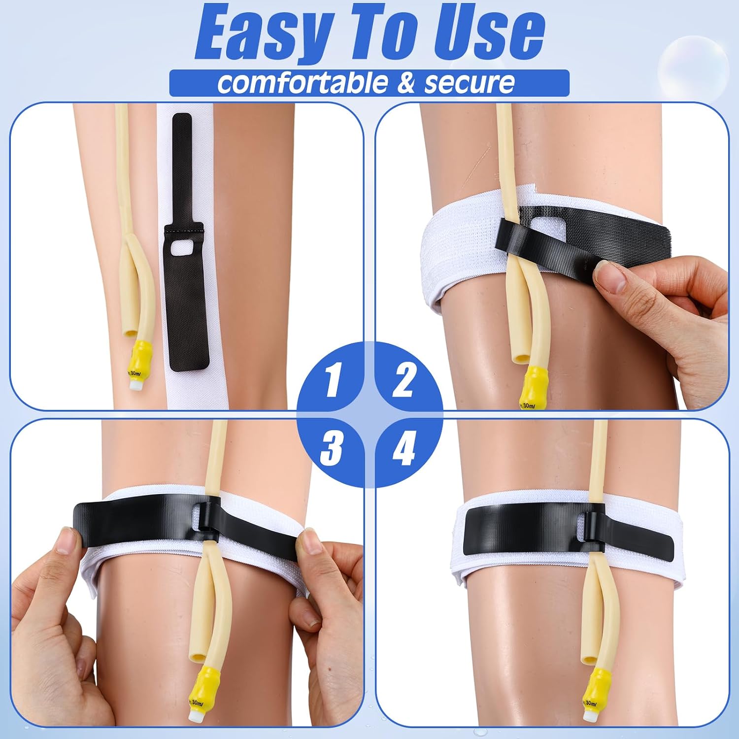 Nuanchu 8 Pcs Catheter Leg Strap Non-Slip Adjustable Band Catheter Stabilization Device, 23.6"x1.5" Fabric Holder for Secure Drainage, Quick-Release Hook Loop for Elderly Home Men, Women