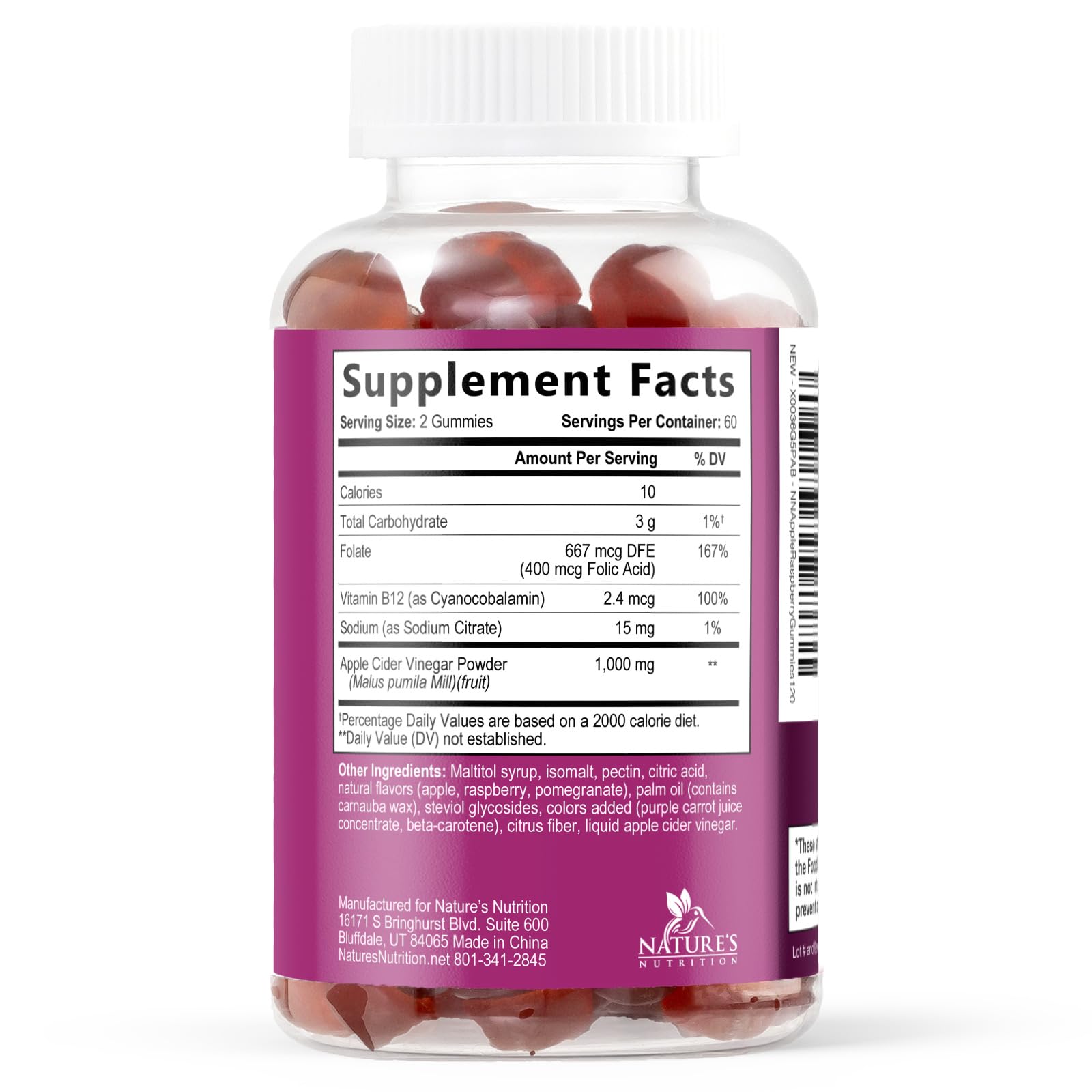 Apple Cider Vinegar Gummies 1000mg - Sugar Free Max Strength ACV Gummy Vitamins Supplement, Advanced Formula, Vitamin B12 Supports Metabolism & Energy - Keto Friendly, Vegan, Gluten Free - 120 Gummies — Amazon image 9