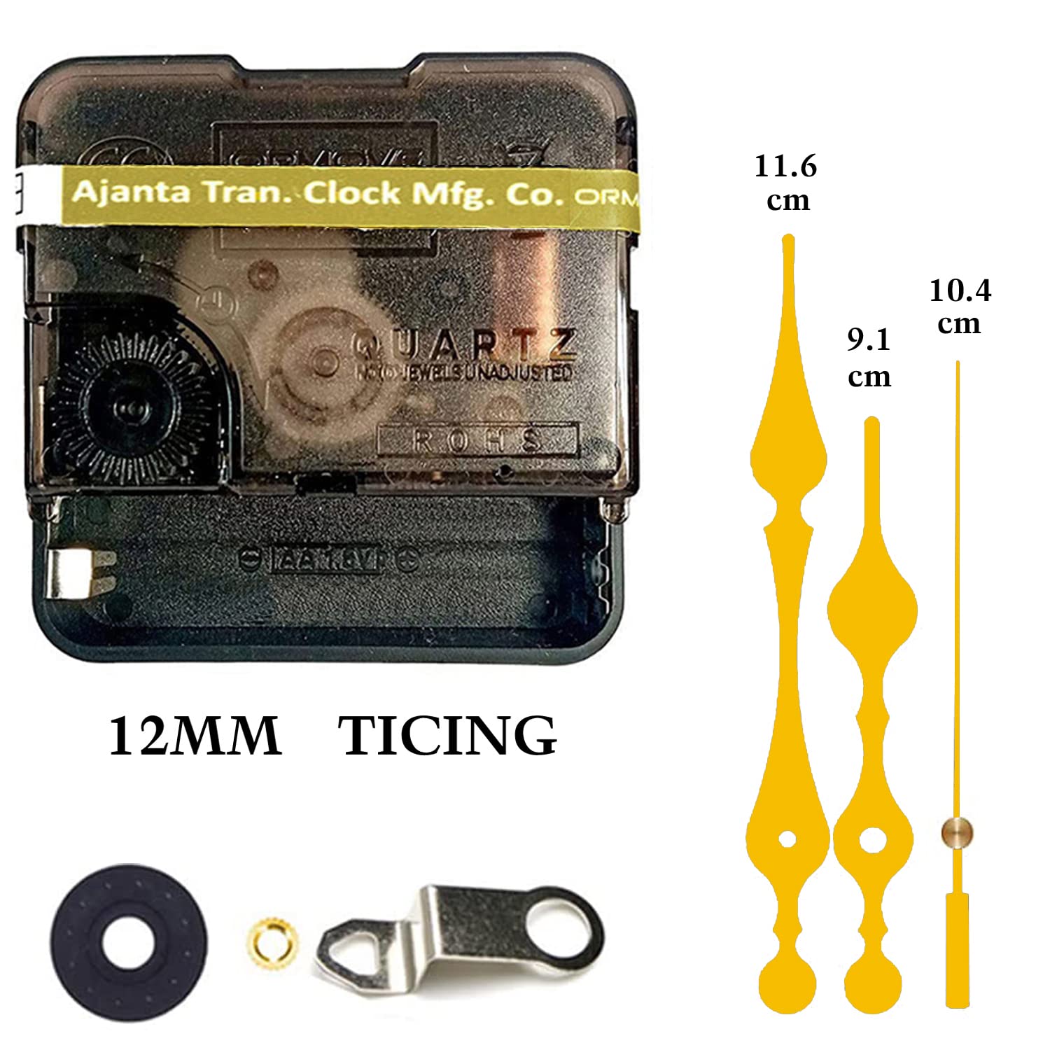 QEWINOX® Combo of Ajanta Mfg. Battery Operated Plastic Ticking Wall Clock Movement Machine with Hands (Made in India 100%)(Gold 8) 2 x 5.5 x 5.5 cm; 250 Grams