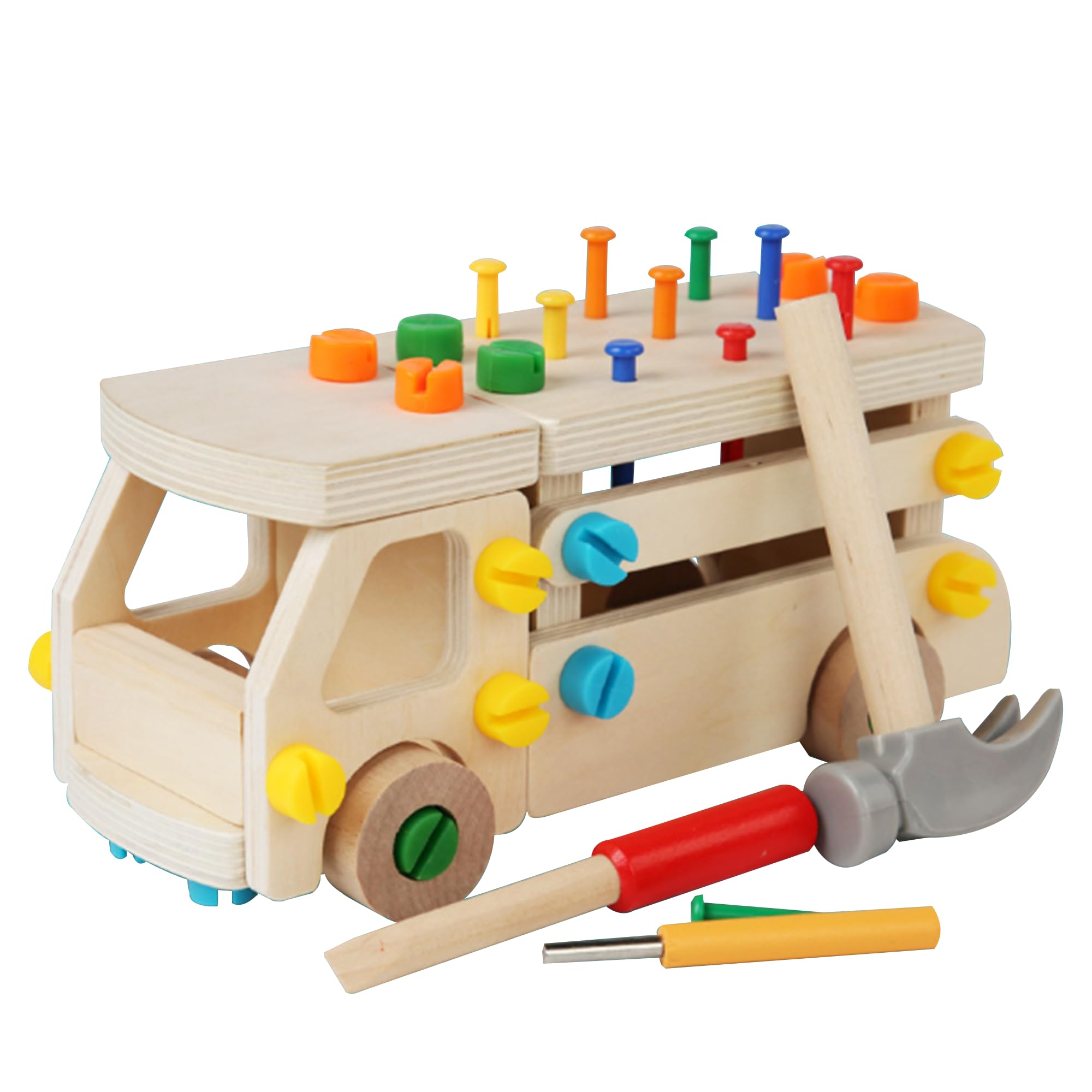 Adena Montessori Wooden Car Screwdriver Board Set,Kids Tool Set,Fine Motor Skills Toys,Wooden Montessori Trucks Car Toys Sensory Preschool Activity Learning for 3+ Year Old Kids Toddlers