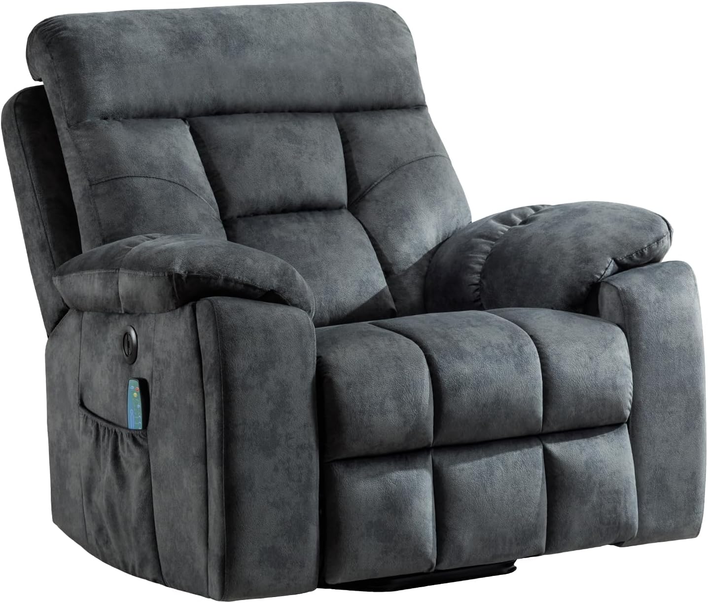 EBELLO Power Lift Recliner Chair with Massage and Heat, Soft Fabric Massage Recliner for Adults with Hidden Cup Holders, Side Pocket, Overstuffed Single Sofa for Living Room, Dark Greenish-Grey