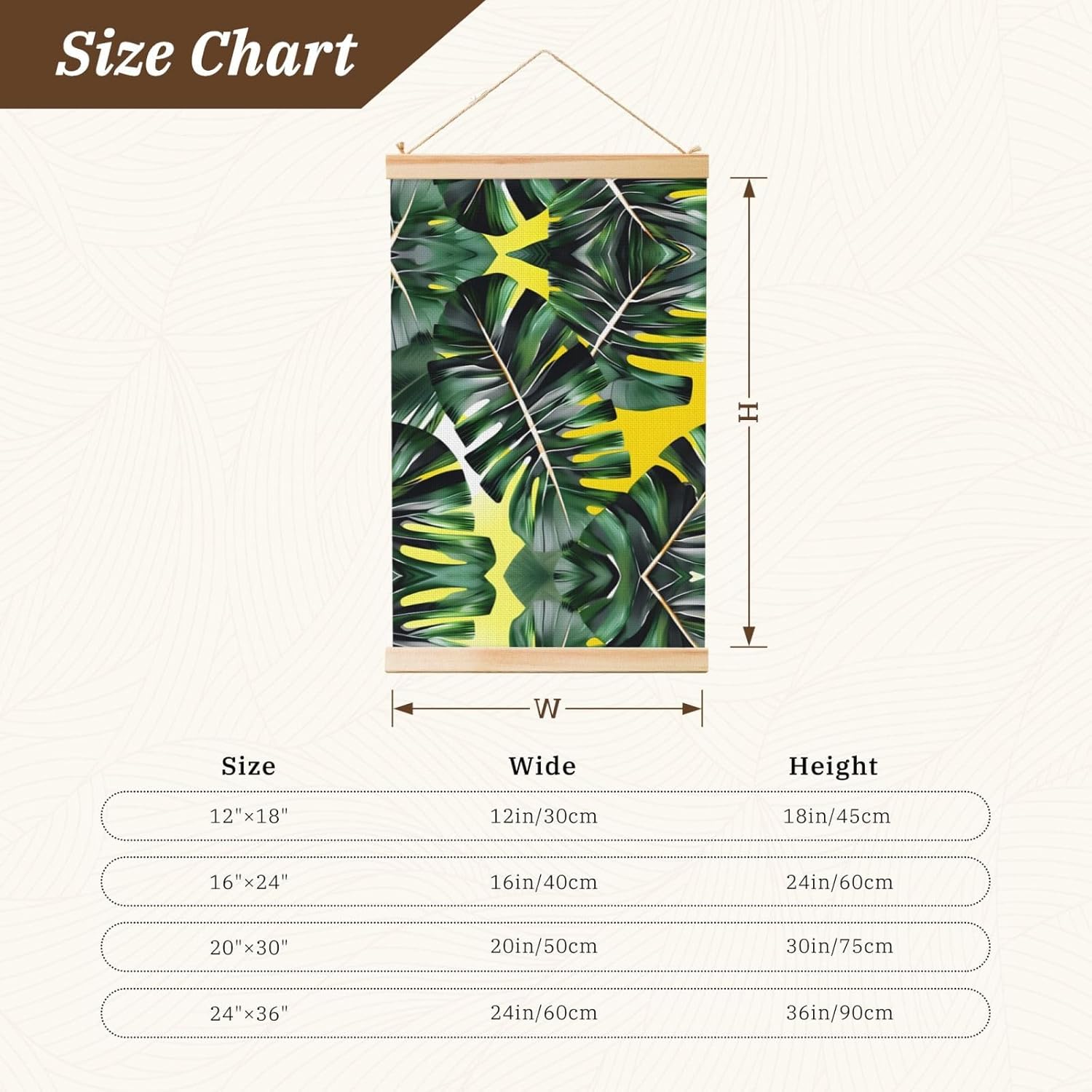 Tropical Banana Palm Leaves Print Poster Hanger,Hanging Poster, Poster Frame,Wood Poster Hanger, For Wall Hanging