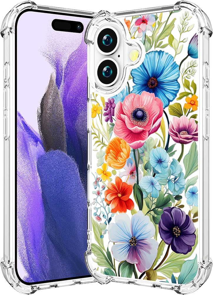 Coque iPhone 17 transparente antichoc avec motif fleur bleue - 8