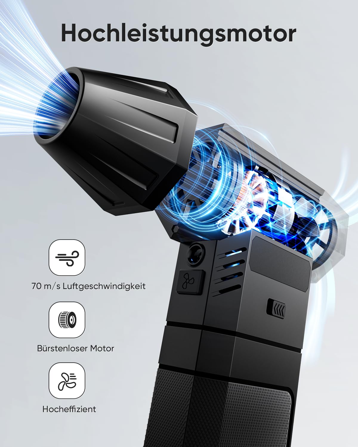 Luftduster Elektrische Staubgebläse mit 2 Modularen Wechselakkus, 220g+ Luftstrom, Druckluftspray mit 2 Magnetischen Düsen, 8000mAh Akku, 3-Gang, LED - Mini Gebläse für PC, Tastatur, Auto & Elektronik