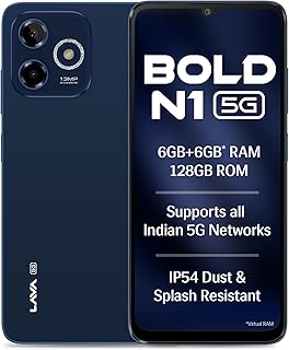 Lava Bold N1 5G (Royal Blue, 6GB RAM, 128GB Storage) |Bigger 6.75" HD+ Notch Display | Octacore 5G Processor | 13 MP AI Camera |5000 mAh Battery| IP54 Rated Dust & Water Splash Proof