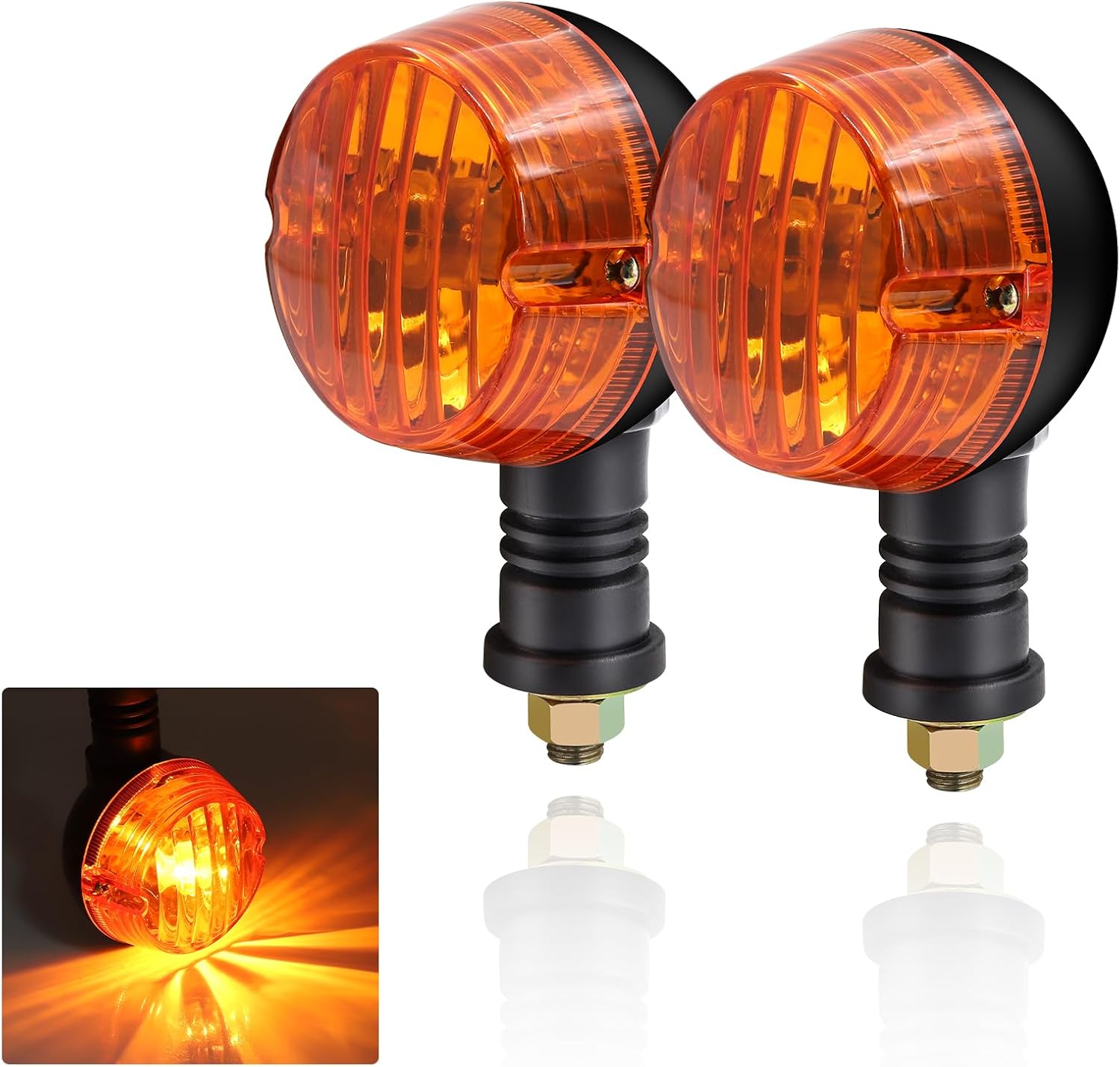 2pcs 12V Round Turn Signal Indicator Lights for Motorcycle,Yellow Turn Signal Blinker Light for MotorBike Fit for Most Motorcycle