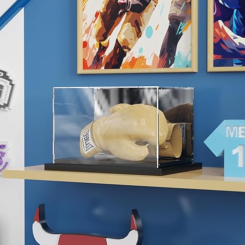 Miniatura 7 de Vitrina de guantes de boxeo acrílico tamaño completo vitrina con espejo trasero y base acanalada de metal negro para guante de boxeo guante de