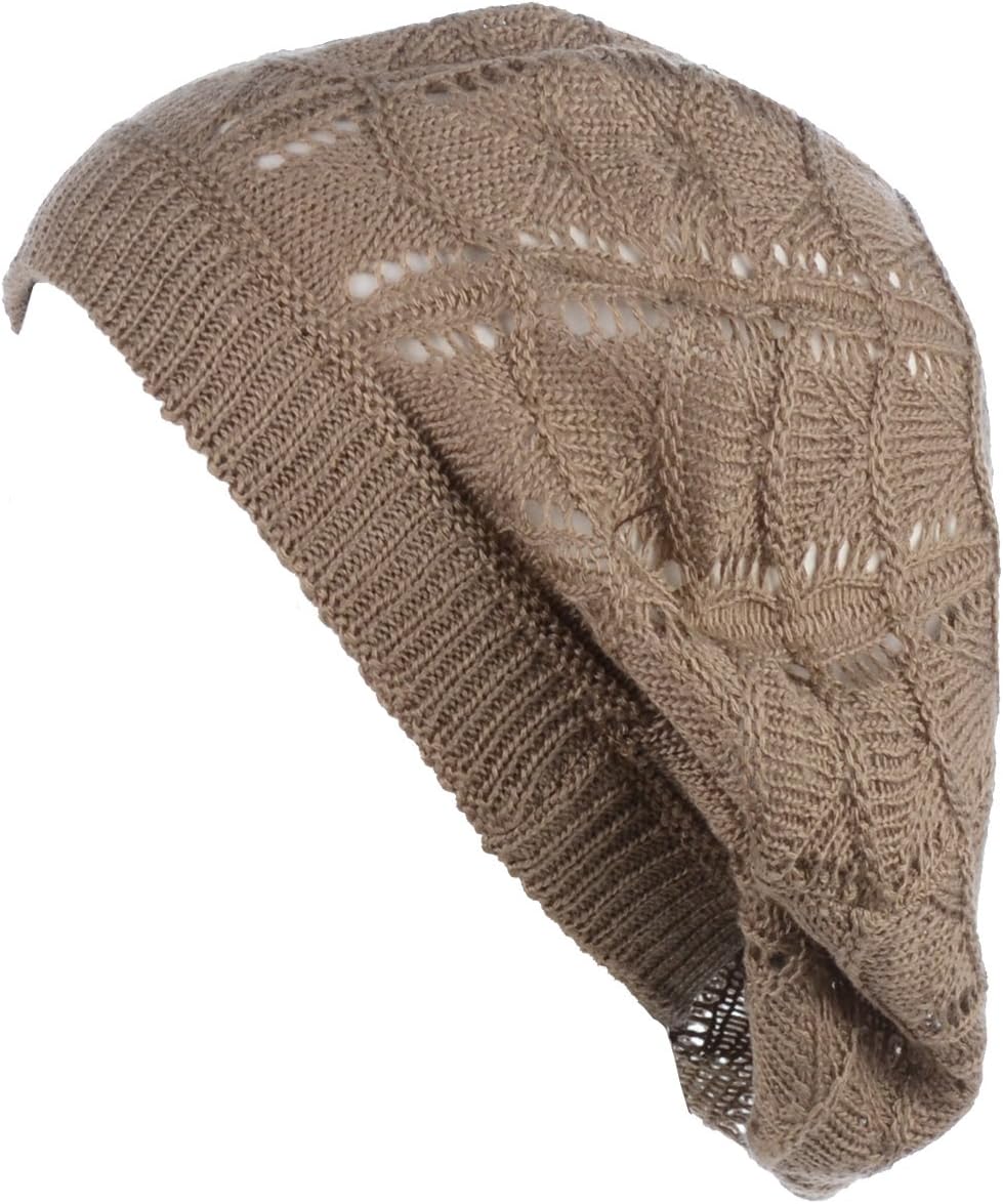 BYOS Chic Parisian Style Soft Lightweight Crochet Cutout Knit Beret Beanie Hat