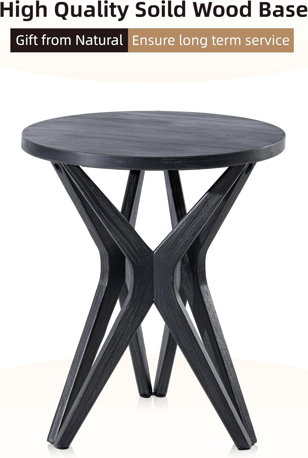 COZAYH Pedestal Farmhouse End Table Set of 2, Disrtessed Black Top with Tripod Base for Modern Farmhouse, Boho Decor, Round