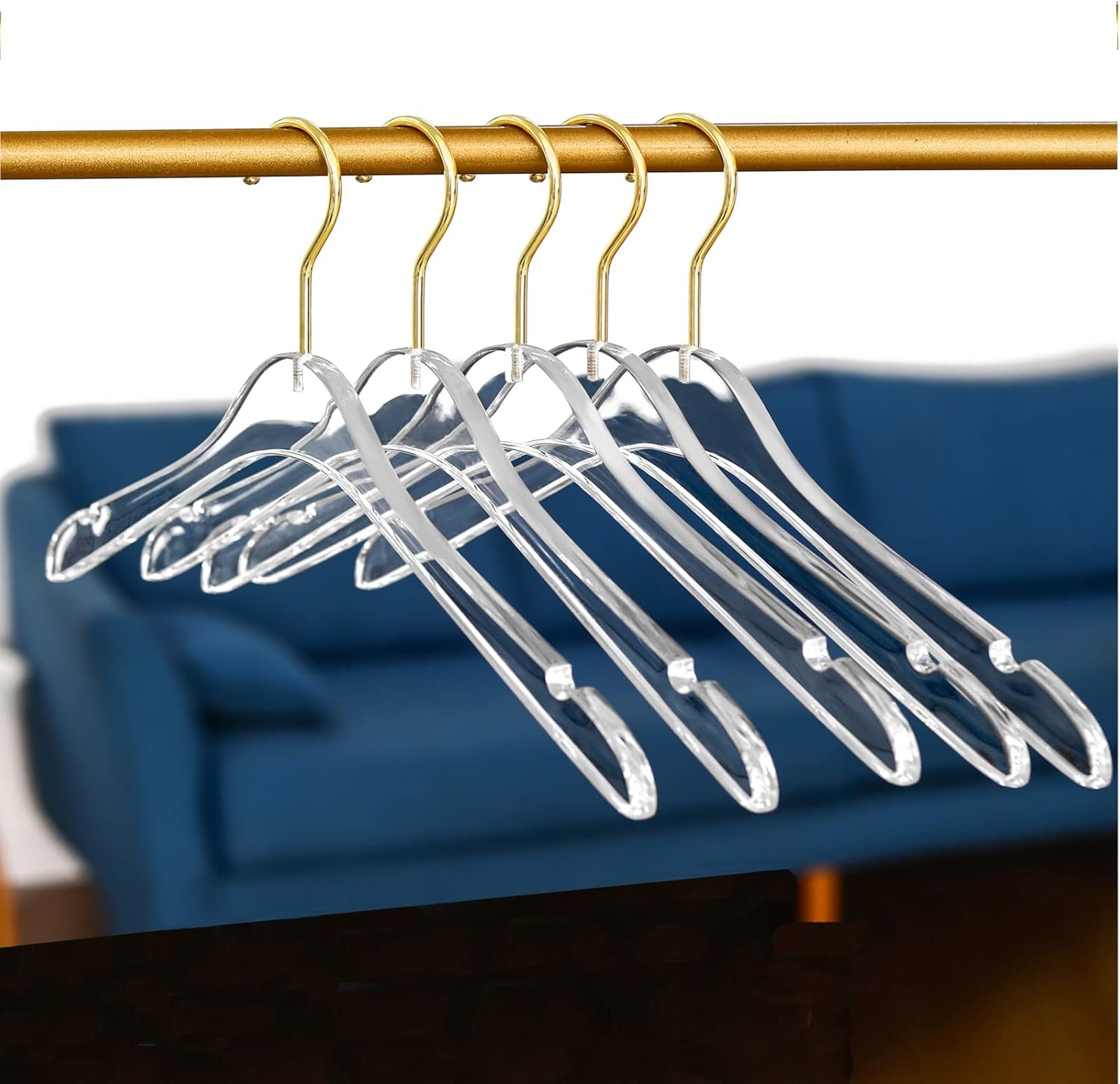 Besser 15 Pack Acrylic Hangers with Gold,Acrylic Clear Hanger,Premium Crystal Dress Hangers Swivel Gold Hook Luxurious Shiny Clothes Hangers(Clear-Style B) - Image 2