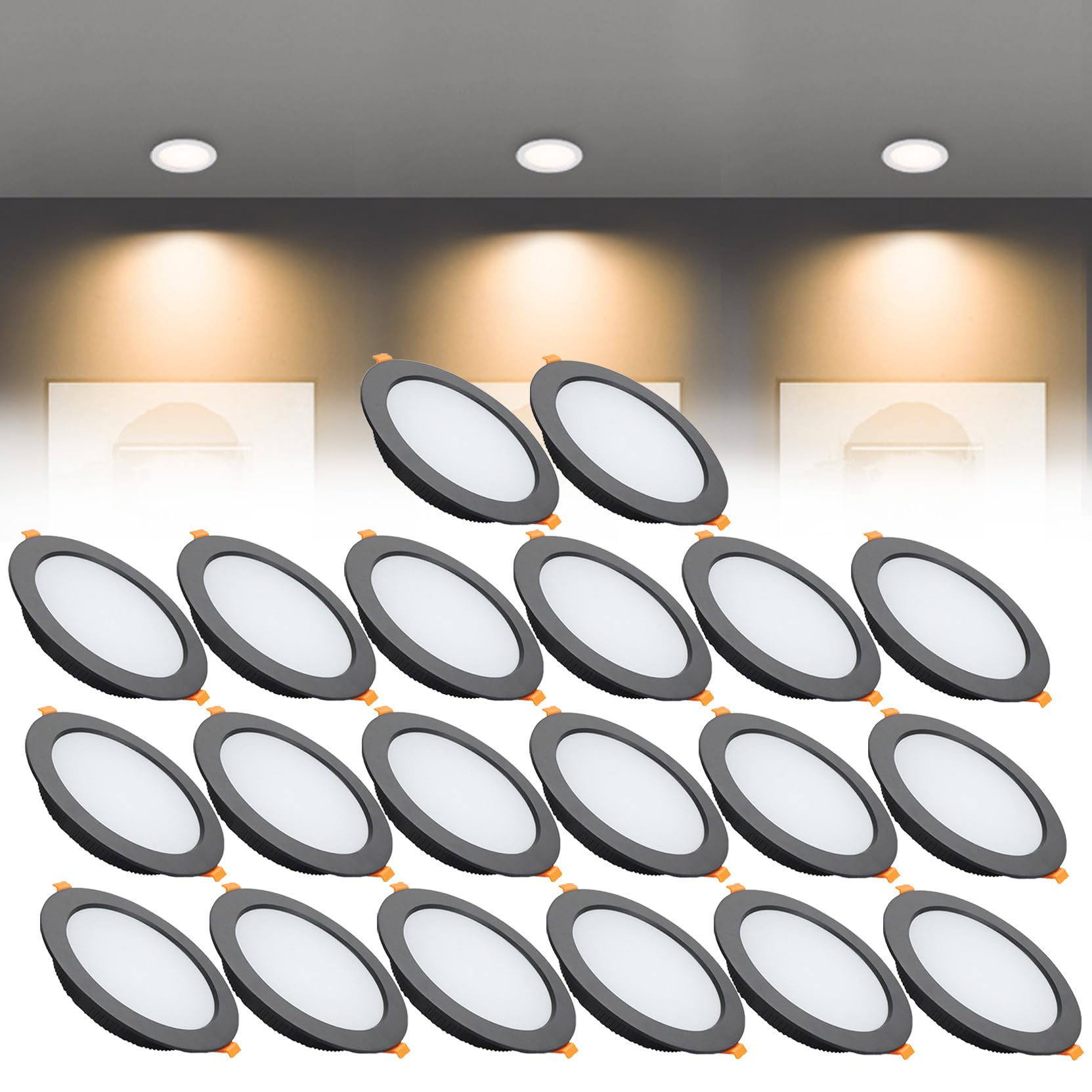 Syibelters 12W LED Recessed Ceiling Lights 145mm Warm White 3000K 12W 240LM, Cut Φ110-130mm, AC110-240V Ultra Slim Downlights, LED Panel Light for Living Room Hallway, 20 Pack