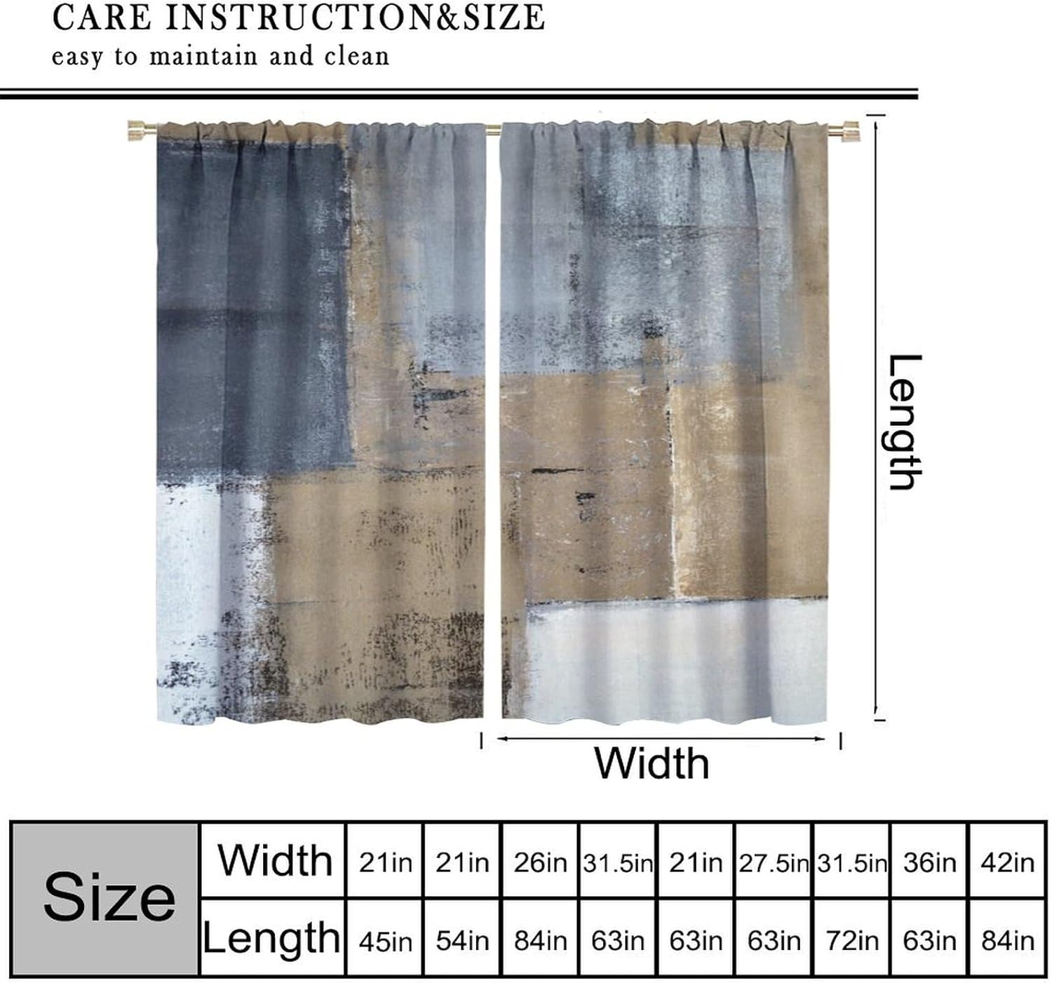 Modern Oil Painting Window Curtains, Abstract Art Painting Rod Pocket Blackout Curtain for Living Room Bedroom Home Kitchen 42" W X 45" L