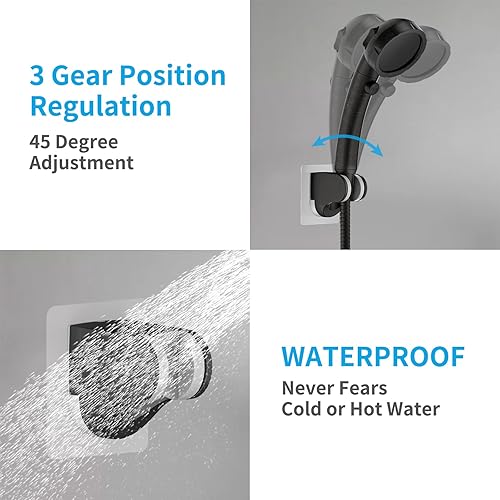 Miniatura 8 de KAIYING Soporte de pared para cabezal de ducha de mano autoadhesivo, soporte de cabezal de ducha de ángulo ajustable, soporte para varita de ducha