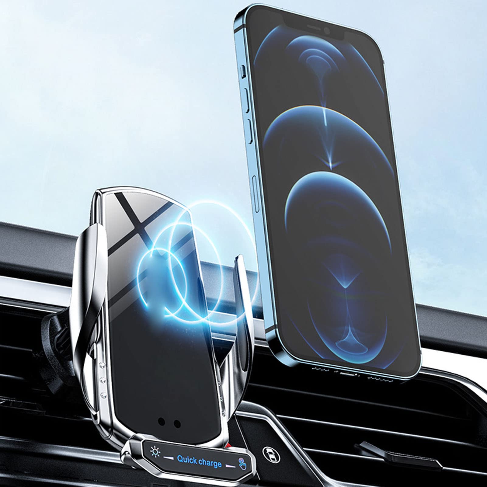 Caricabatteria da Auto Wireless da 15 W con Ricarica Rapida Smart Sensing per Supporto da Auto con Rotazione a 360° Argento (SILVER)
