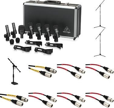 Behringer BC1200 7-Piece Drum Microphone Set with Adjustable Stands, XLR Cables, and Carrying Case for Snare, Bass Drum, Tom, and Cymbal Recording Professional Mics for Studio and Live Performances