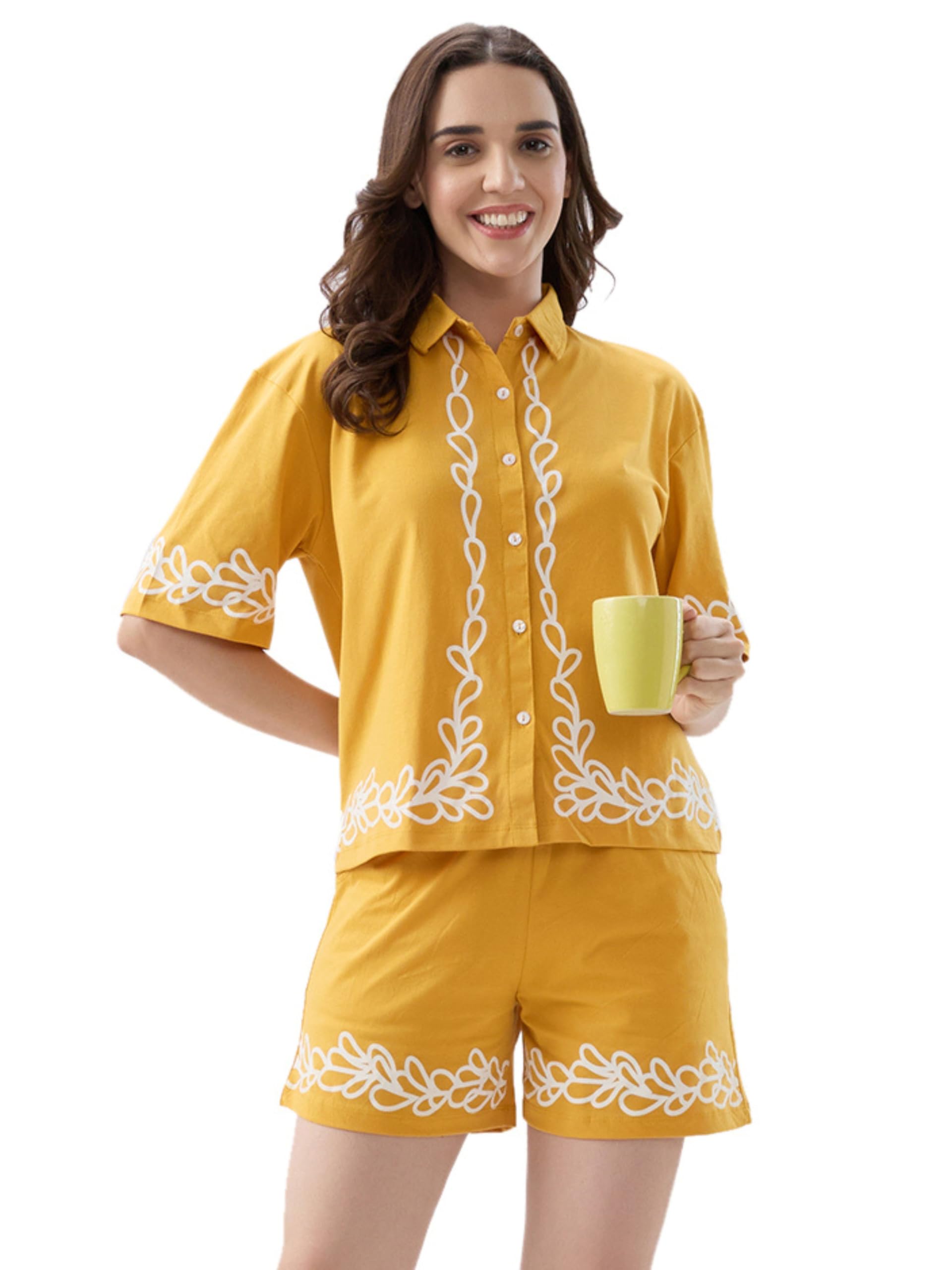av2 Women's Cotton Printed Shirt & Shorts Nightsuit Set | Bermuda Coord Shorts Set | Casual Night Dress for Women -4222-picture-37