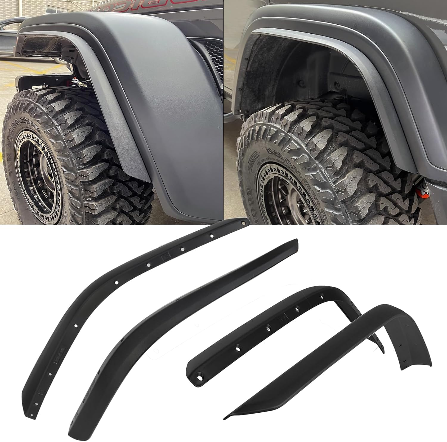Front &amp; Rear Fender Liner Fender Trim Extension Protector for 2018-2024 Jeep Wrangler JL JLU Rubicon 4 Pcs (Not fit 4xe)
