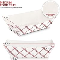 Vista 3 de Botes pequeños de papel para alimentos (paquete de 100) bandejas desechables de 1 libra a cuadros rojos y blancos, botes de comida ecológicos, botes