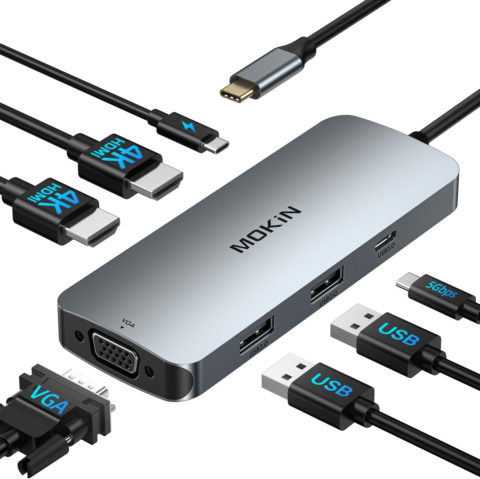 USB C Laptop Docking Station Dual Monitor, 6 IN 1 USB C to Dual HDMI Adapter Multiport USB C Hub with 2 HDMI, 3 USB, PD for Dell XPS 13/15, Lenovo Yoga