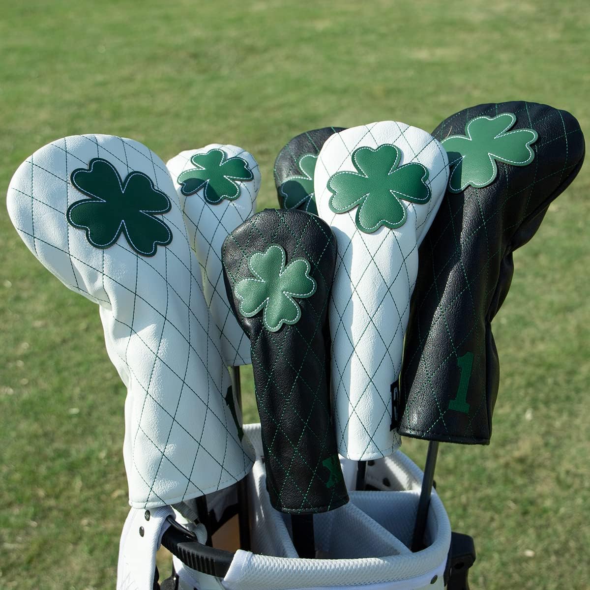 Golf Club Headcover Live Lucky 3 Wood Headcover Magnetic Closure Elegant Embroidery Premium Leather Driver Covers Fairway Wood Covers Hybrid Headcover Shamrock Golf Head Covers
