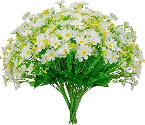Margarita artificial, 8 paquetes de flores para mamás, plantas resistentes a los rayos UV, flores de seda falsas que no se decoloran, arbustos