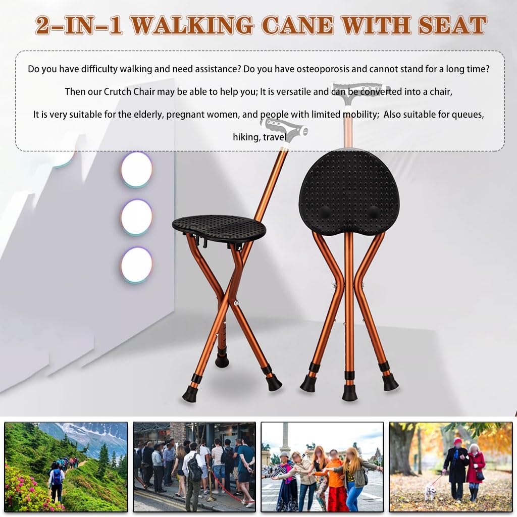 Bastone da Passeggio Sgabello Stampelle Antiscivolo E Resistente all'Usura, Bastone da Passeggio con Seggiolino per Uomo, Bastone con Sedile per Esterni Multifunzione