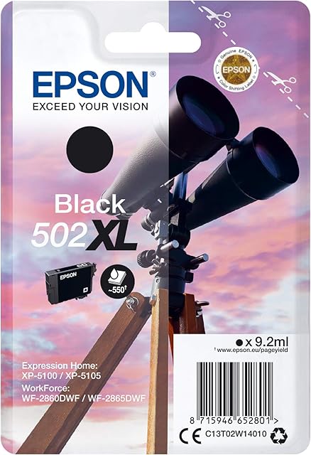 Epson 502XL Black Binoculars, High Yield Genuine Ink Cartridge
