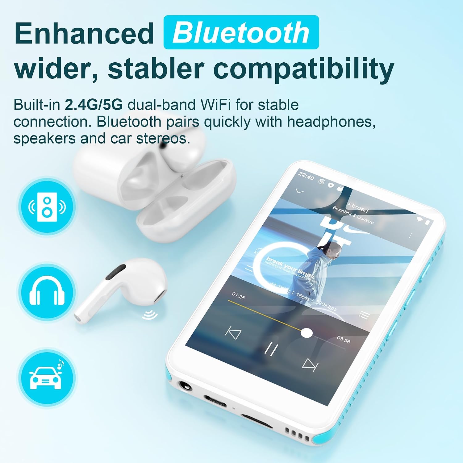 MP3 Player with Bluetooth and WiFi,D08 32GB MP3 MP4 Player 4.0 Inch Touchscreen,Android 13 OS Music Player with Spotify,Pandora, Audible, Amazon Music, Play Store, FM Radio Blue 8 71Cd19OSOlL. AC SL1500