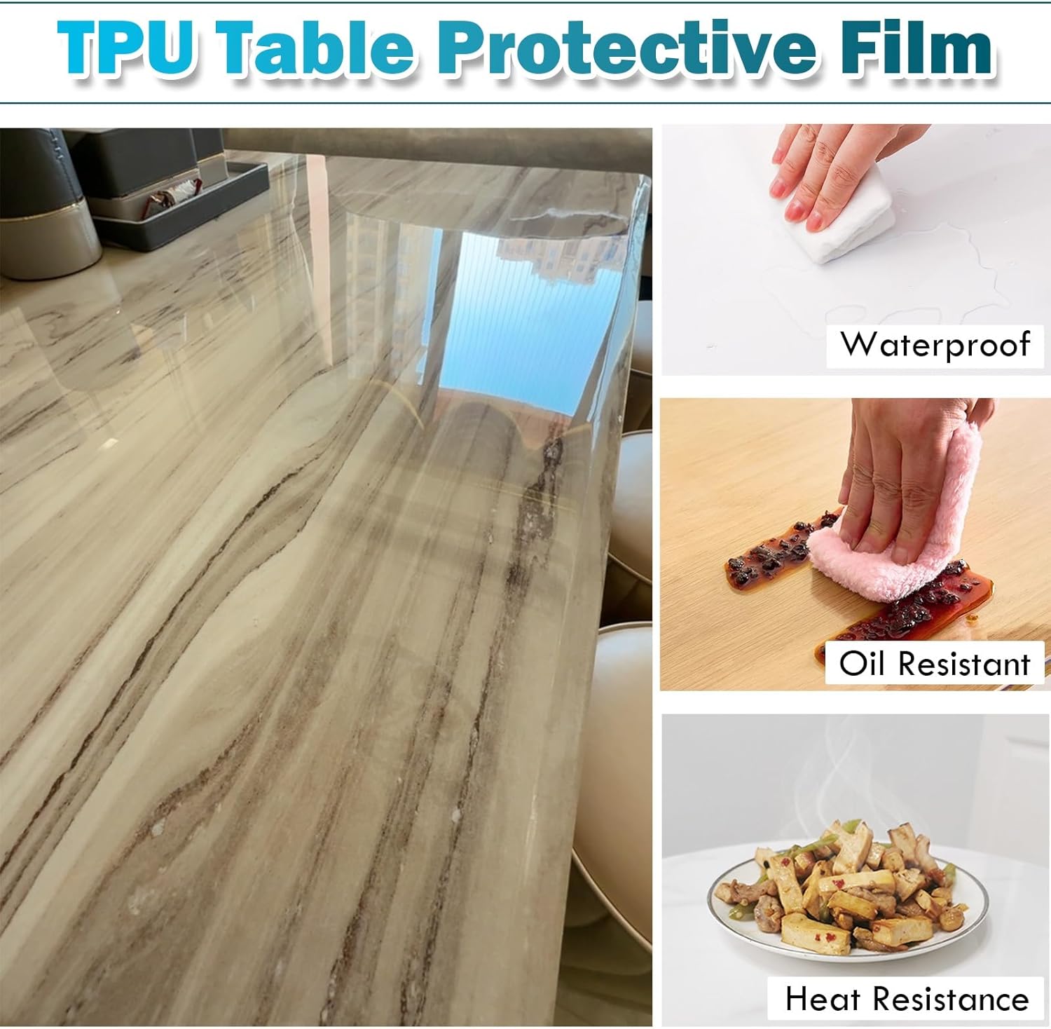 AMUFJJ Table Surface Protective Film Peel and Stick, 55x100 50x72 40x60 Inch Transparent Anti-Oil Home Film & Removable Contact Paper Replacement, Countertop Protector(45x62in)