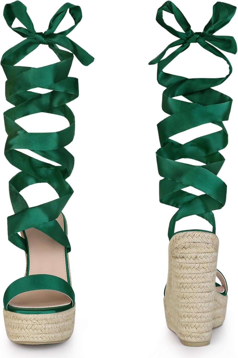 Perphy Platform Bow Ankle Tie Espadrilles Satin Lace Up Wedge Sandals for Women - Image 3