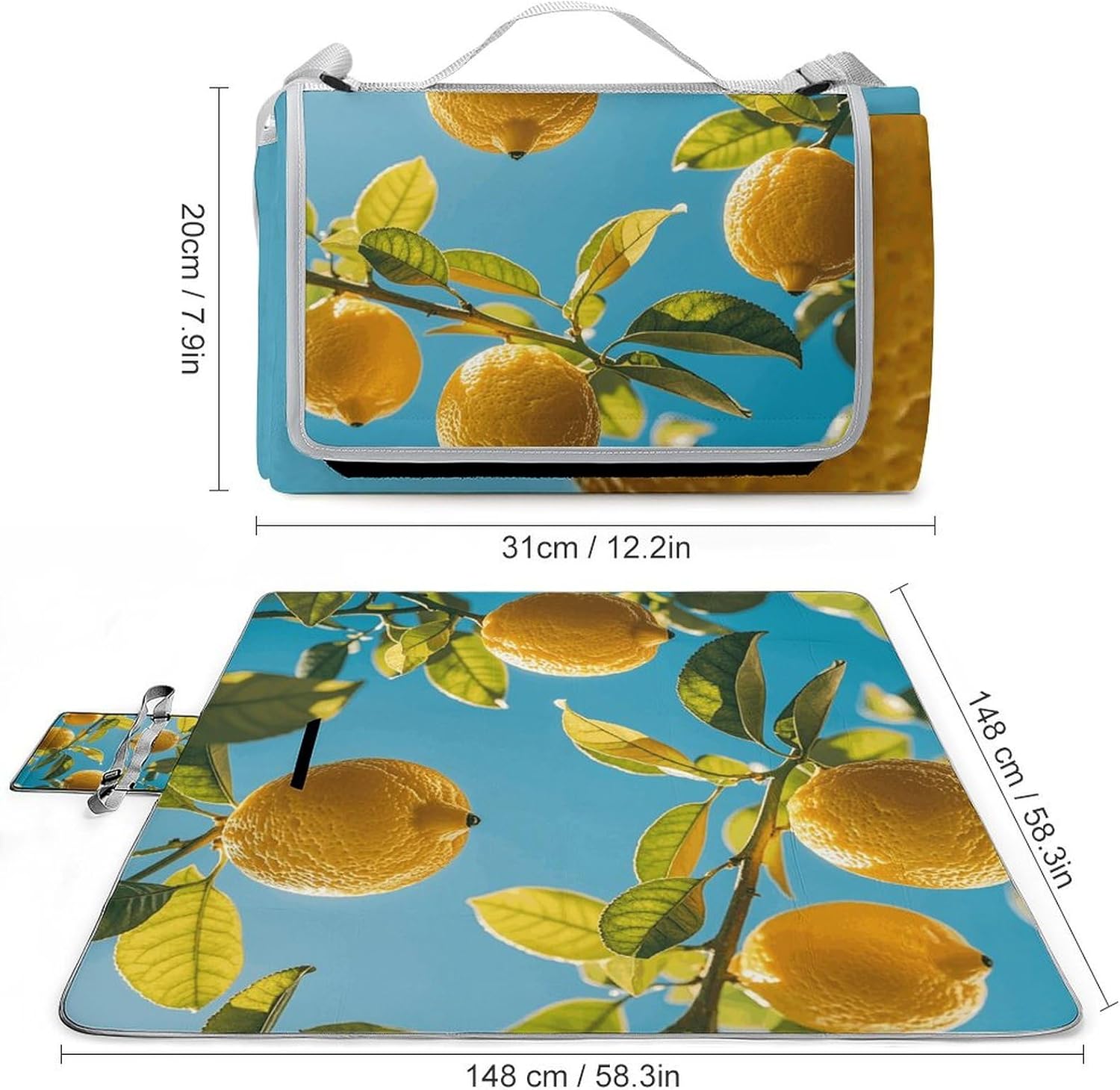 Outdoor Picnic Blanket Extra Large Beach Blanket Waterproof Picnic Mat Tiffany Lemon Tree Camping Blanket Portable with Carry Strap Park Blanket for Grass Camping Park